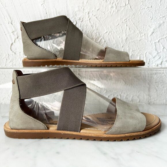 Sorel Ella Olive Green Leather/Elastic Strap Sandals - Women's Size 8.5 - Picture 1 of 8